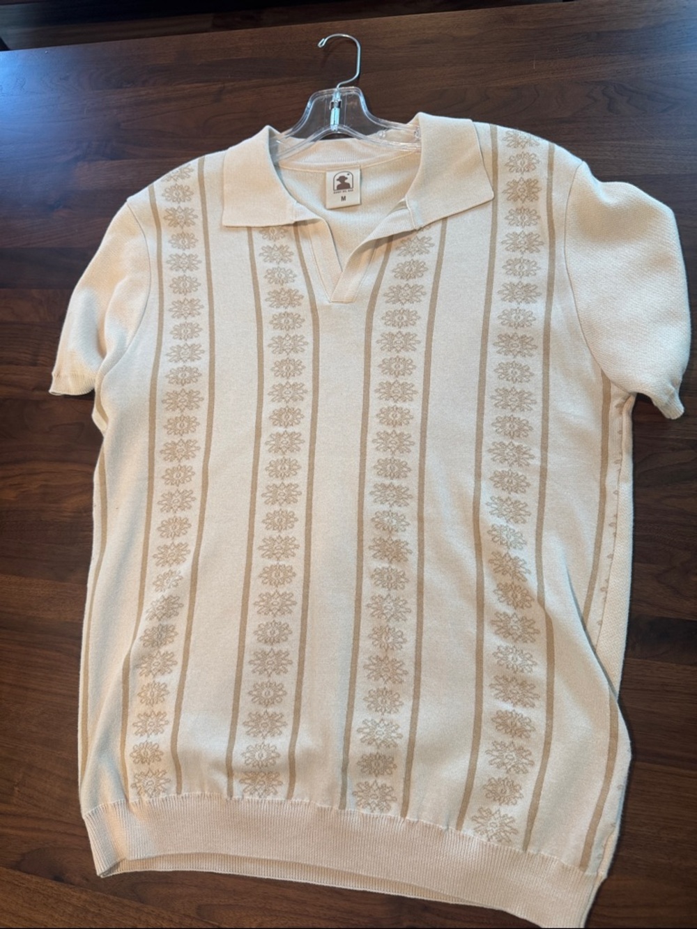 Classic Men's Cream Short-Sleeve Polo Sweater